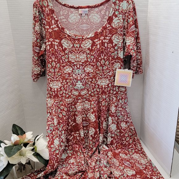 New Womens LuLaRoe Nicole Floral Flowers Print Dress Short Sleeve Plus 2XL XXL - Picture 1 of 11